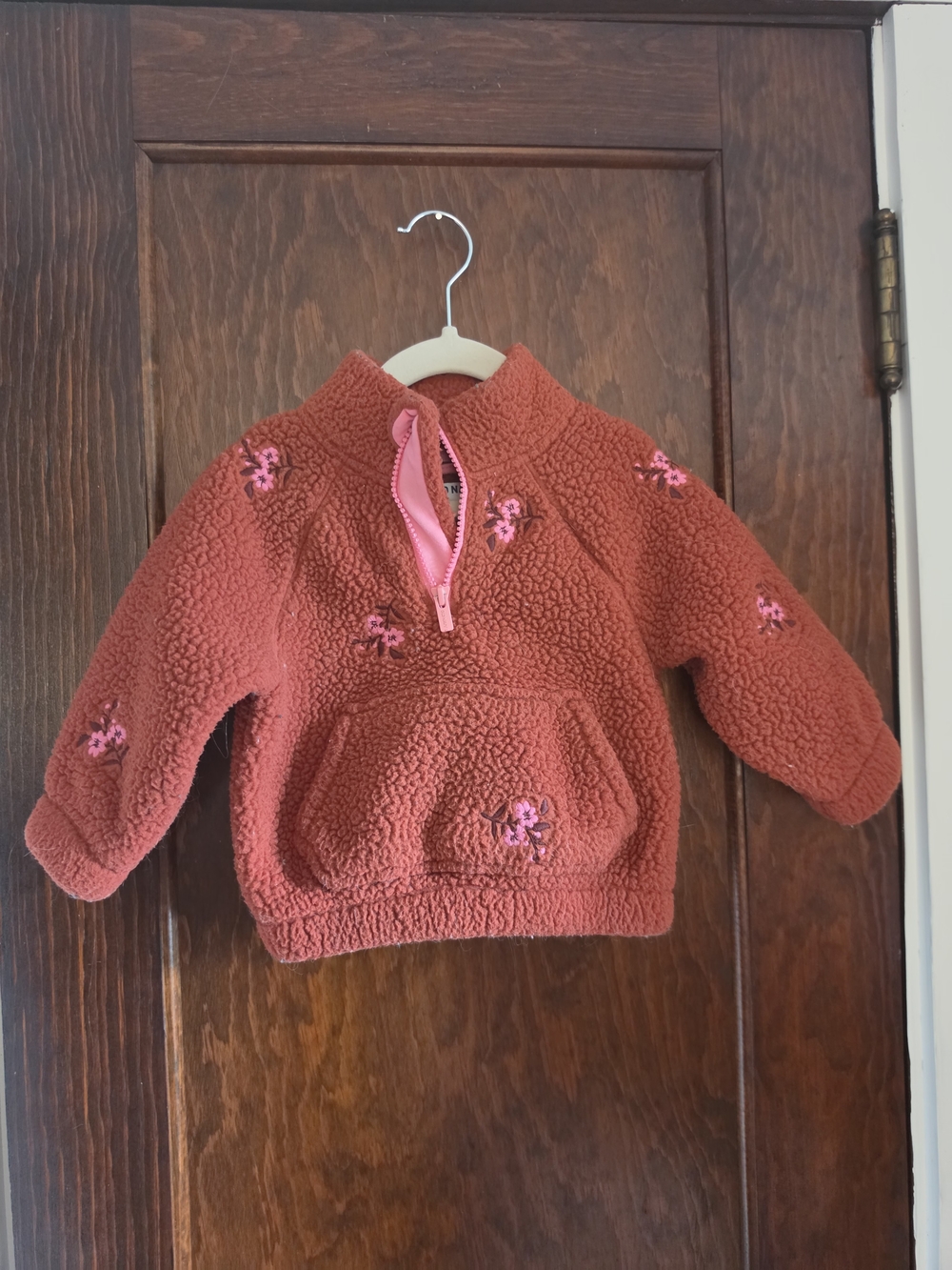 Old Navy Rust Sherpa Quarter-Zip Hoodie with Pink Trim